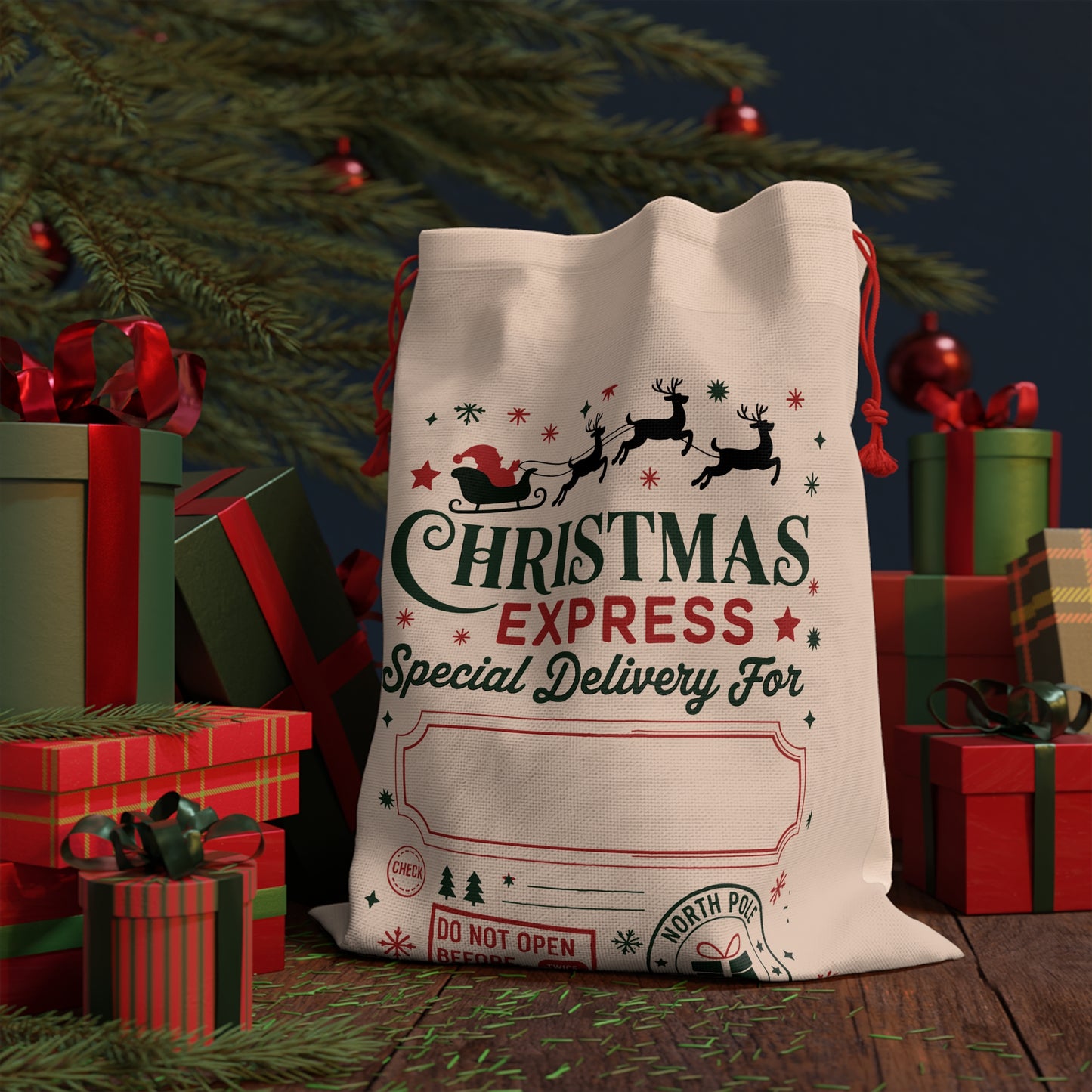 Copy of North Pole Express Gift Bag — Christmas Santa Overnight Delivery Drawstring Bag