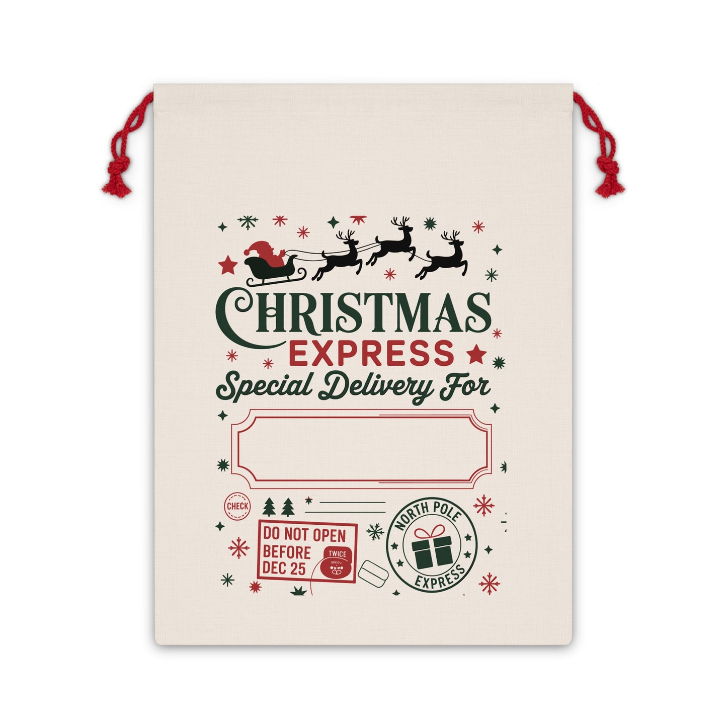 Copy of North Pole Express Gift Bag — Christmas Santa Overnight Delivery Drawstring Bag